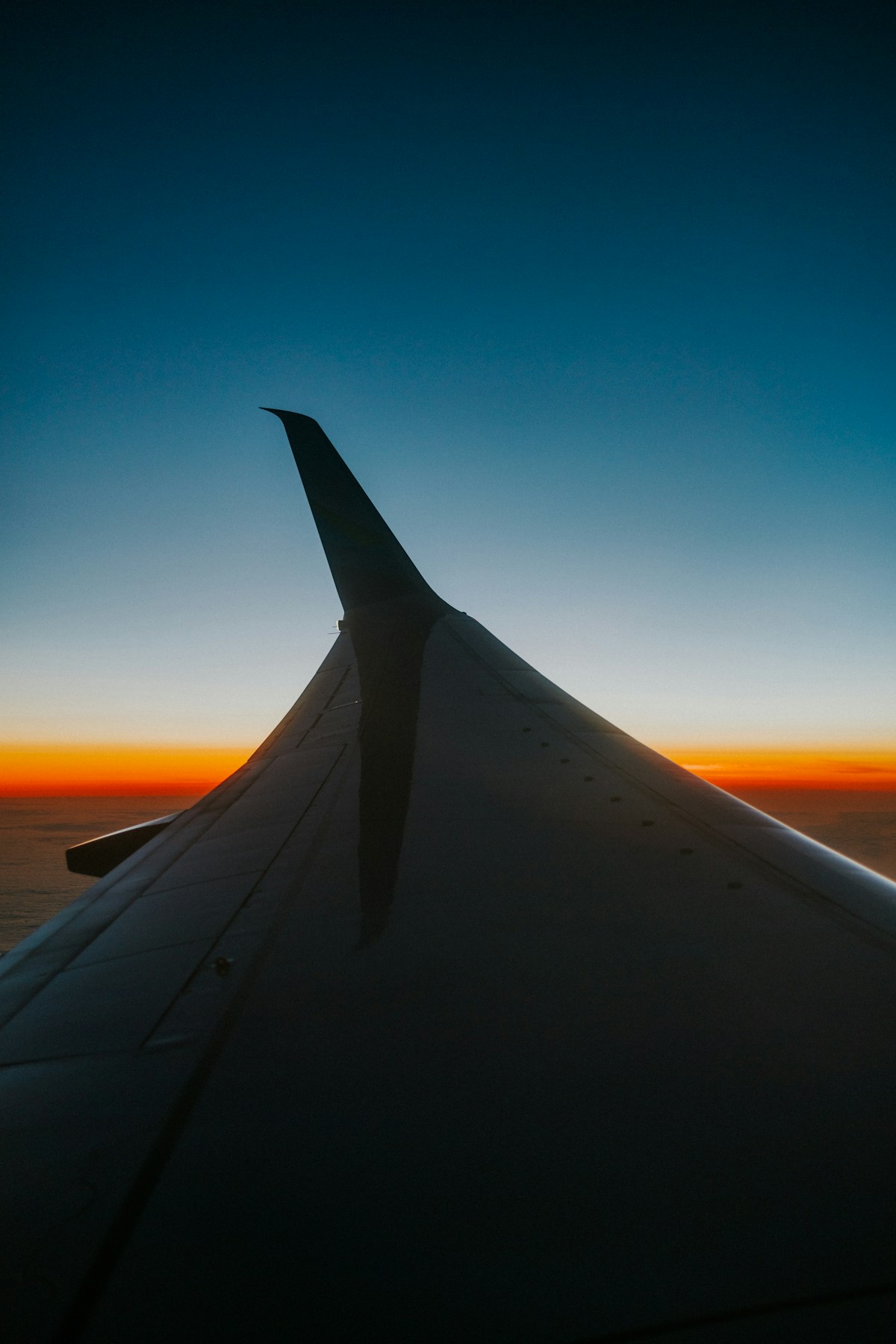 Golden sunlight falling across an aircraft wing above the clouds